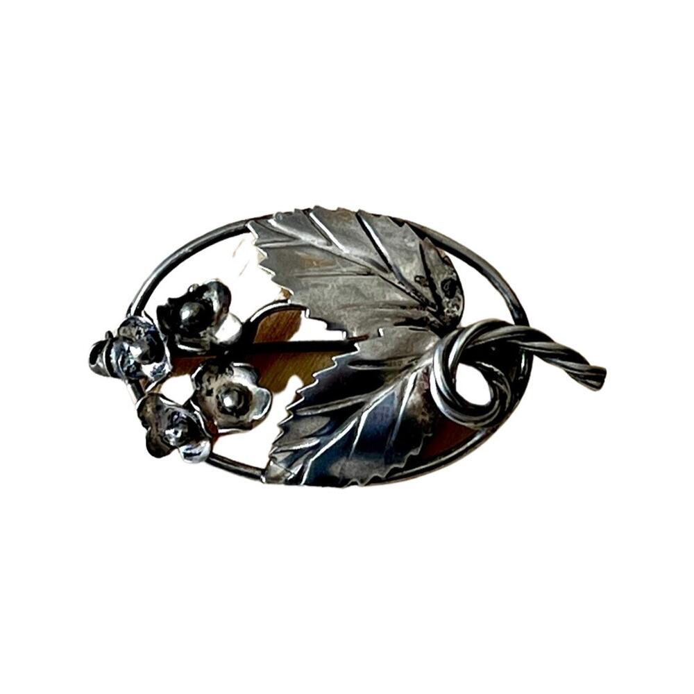 Vintage Sterling Silver Floral Brooch, Flower Silver Pin, Fraric Floral Pin